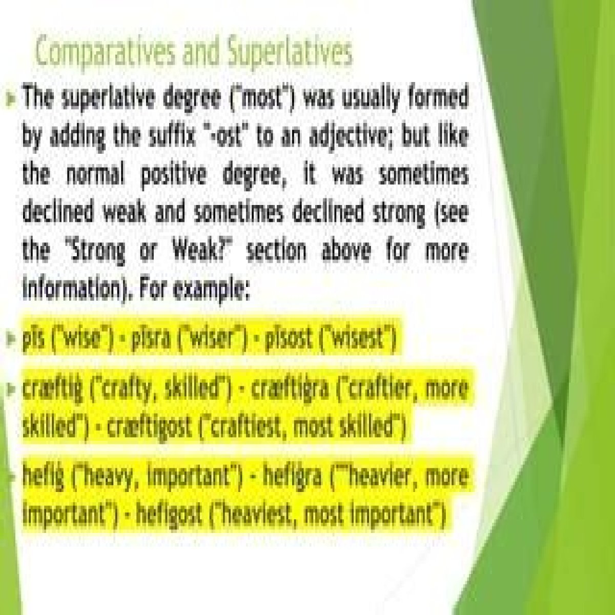 Superlative suffix with strong or weak